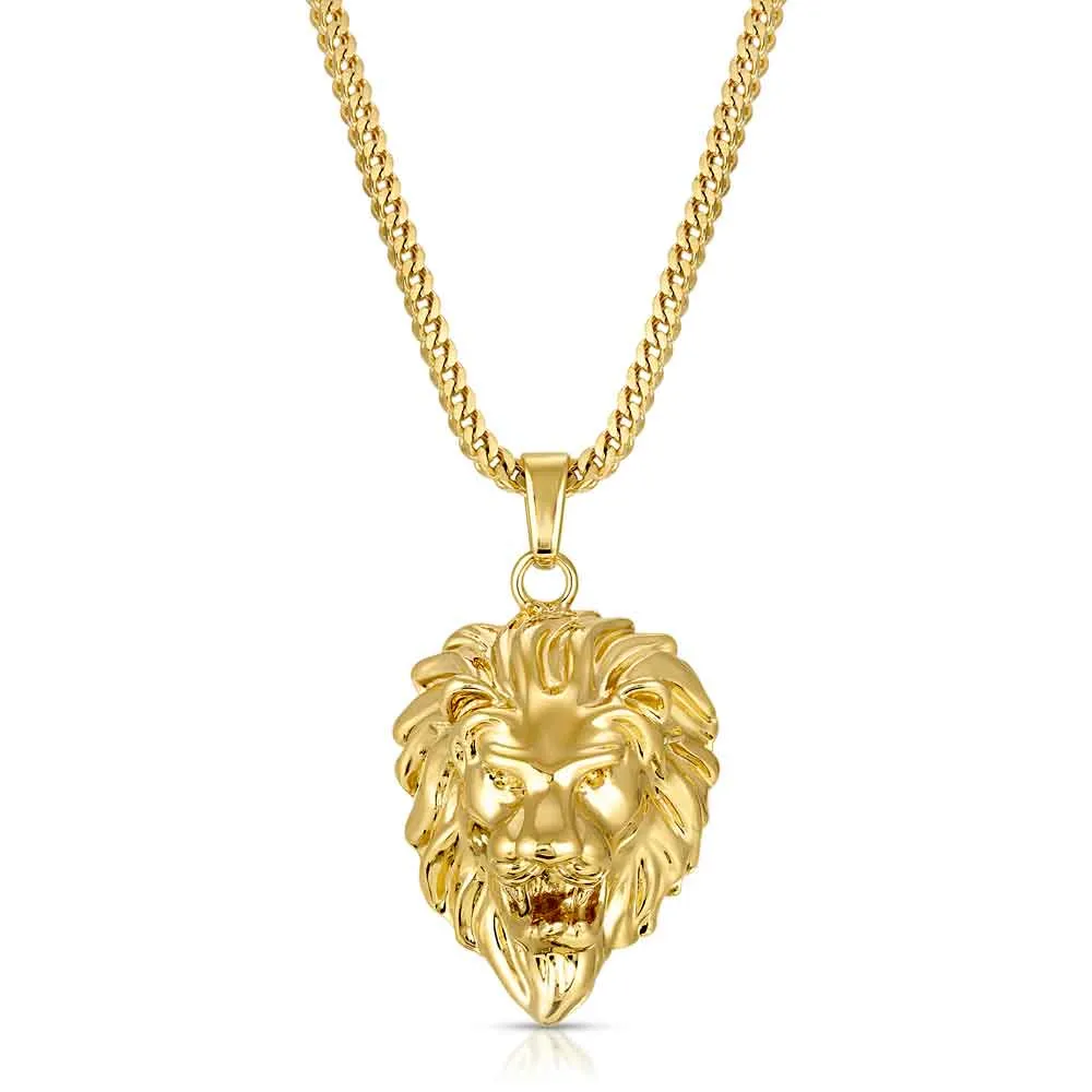 Gold Lion Head Necklace Pendant & Franco Gold Chain