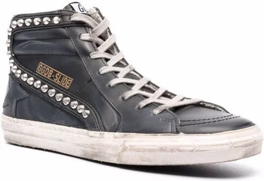 Golden Goose Slide Classic high-top distressed sneakers Black