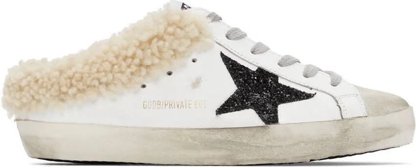 Golden Goose SSENSE Exclusive White & Black Shearling Super-Star Sneakers