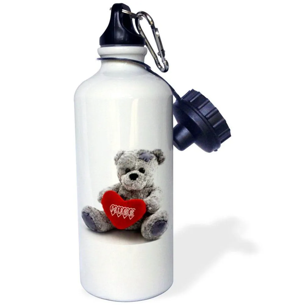 Gray Teddy Bear with Hugs on a Red Heart Sports Water Bottle for Valentines Day