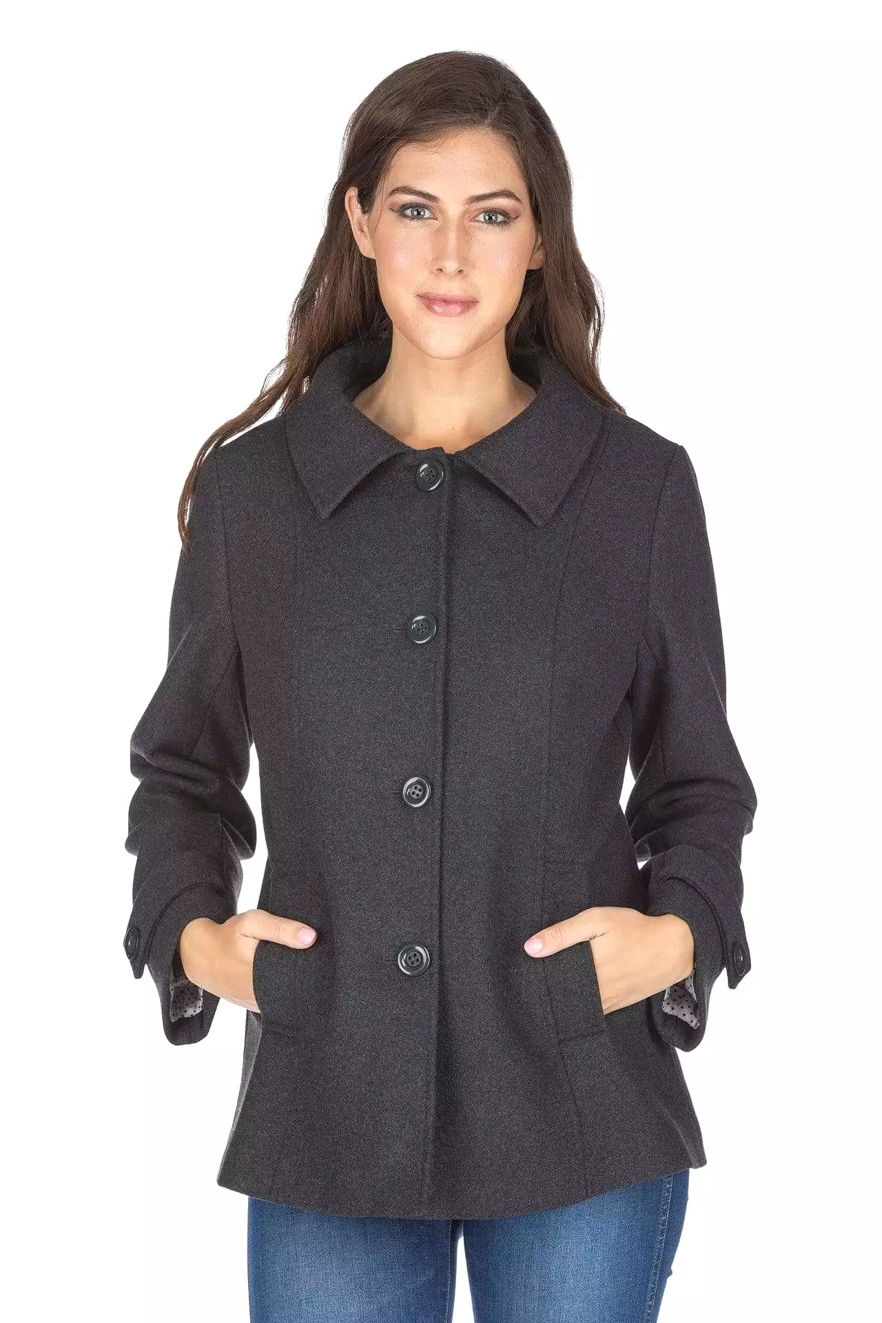 Haute Edition Women's Short Length Wool Blend Car Coat with Free Scarf