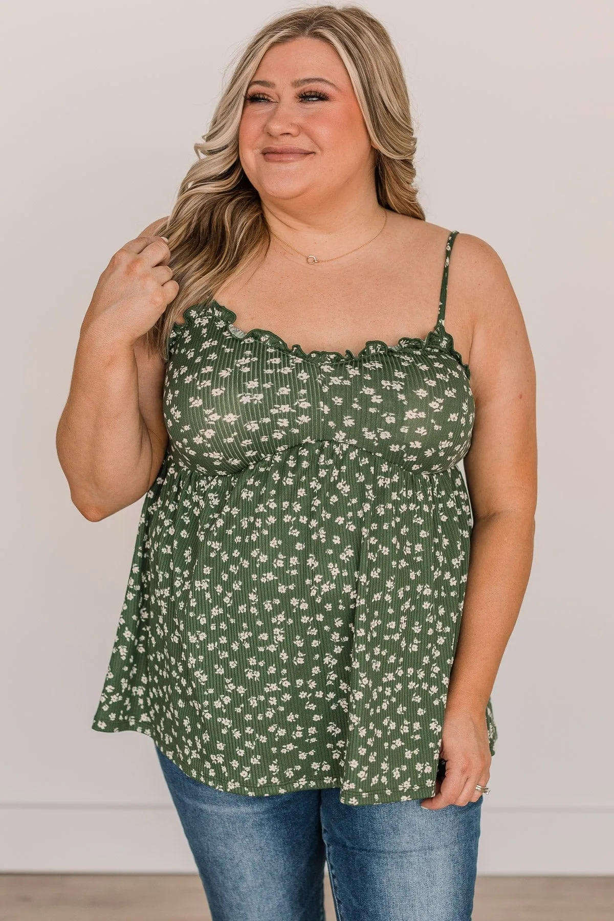 Into The Meadow Babydoll Tank Top- Hunter Green