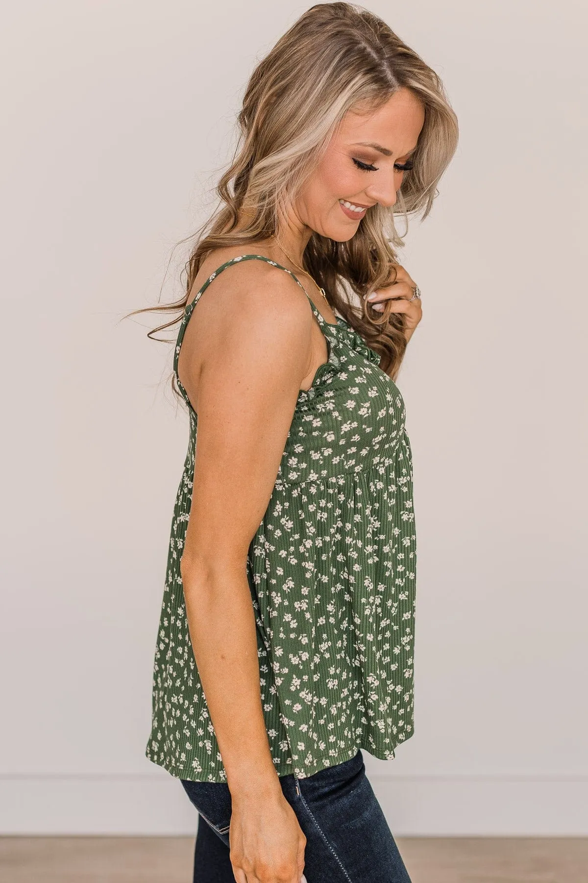 Into The Meadow Babydoll Tank Top- Hunter Green