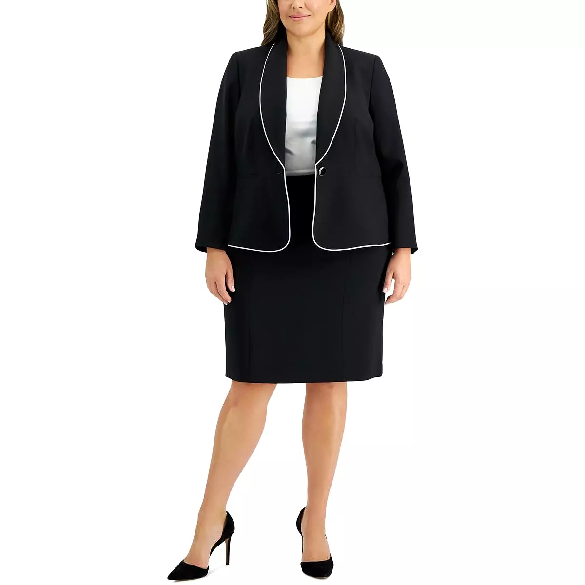 Le Suit Womens Plus Crepe Business Skirt Suit