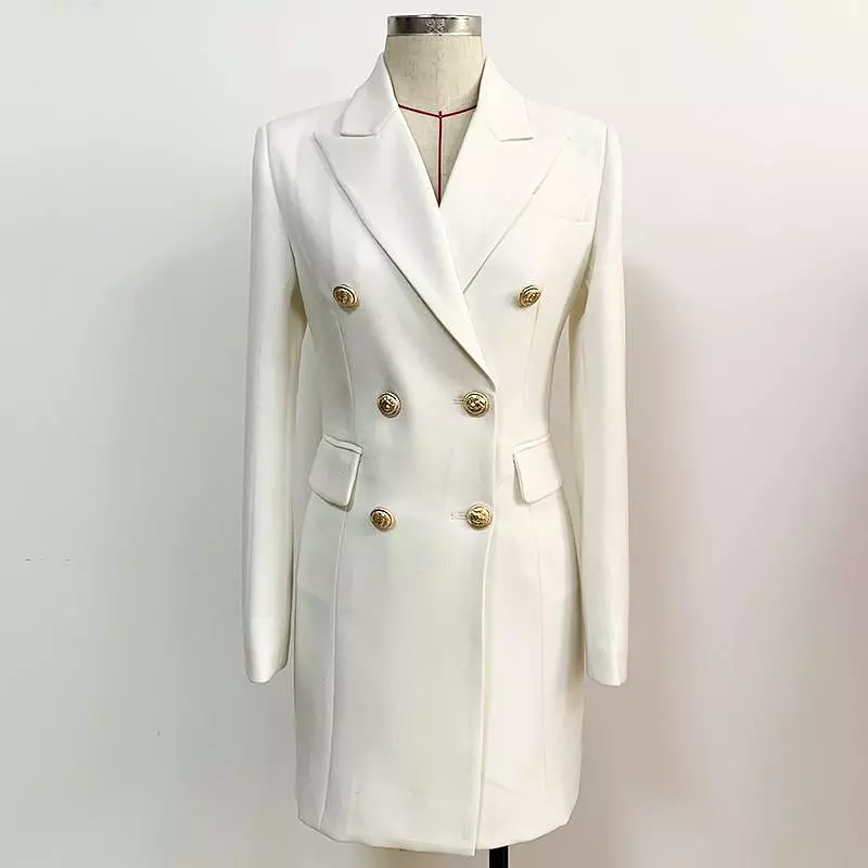 Lion Buttons Notched Blazer Dress