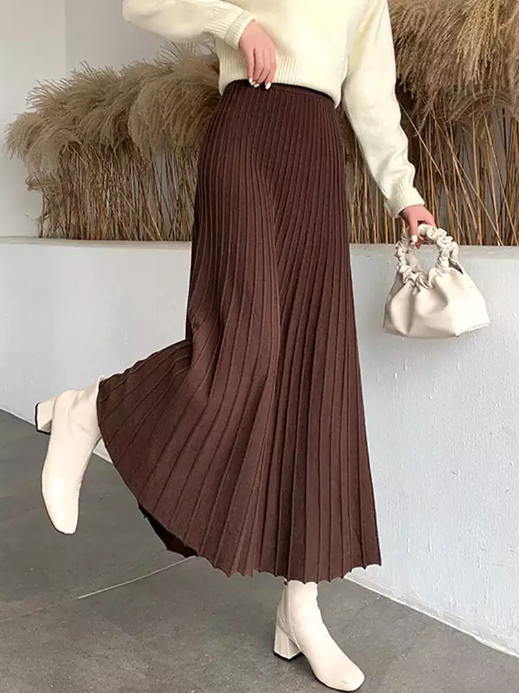 Maxi Knitted Skirt Women 2023 Autumn Winter Casual Solid All-match Thick Warm A Line High Waist Long Skirt Female Ladies