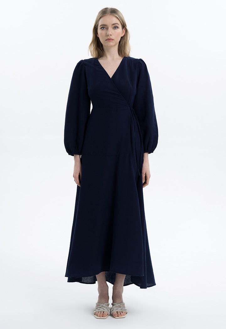 Maxi Linen Dress With Waist Tie