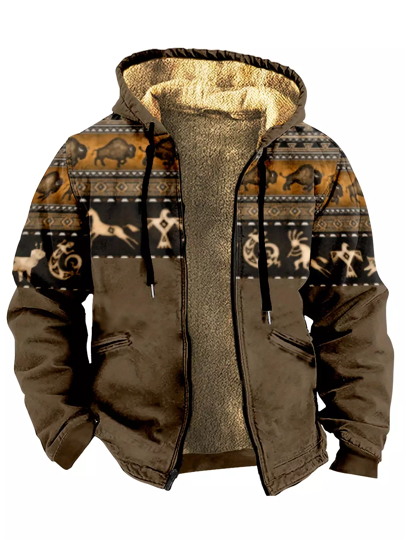 Men's Random Print Hooded Polyester Coat for Fall & Winter (Item ID: XG31763)