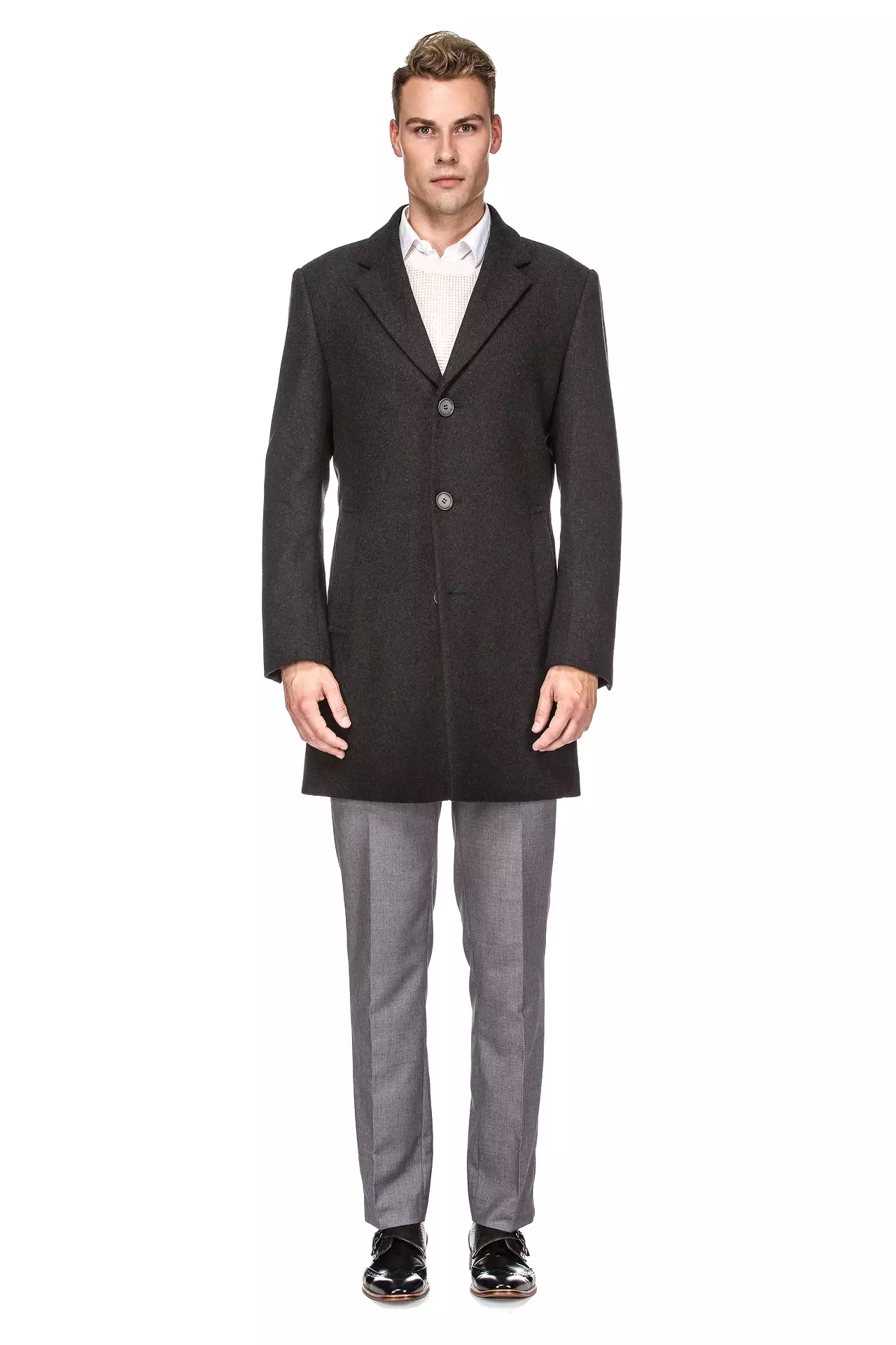 Men's Tailored Wool Blend Notch Collar Wool Blend Walker Car Coat Jacket