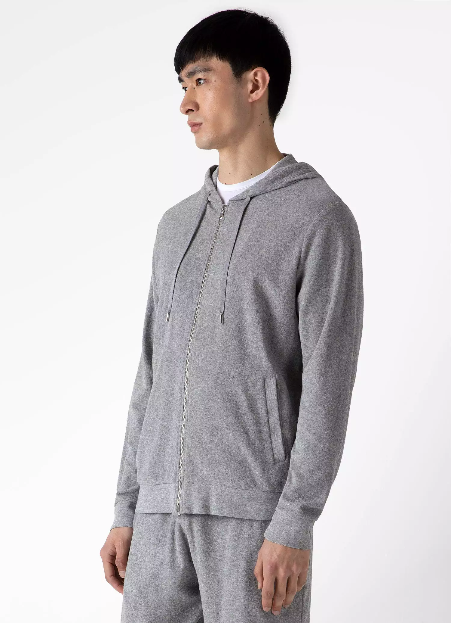 Men's Towelling Hoodie in Grey Melange