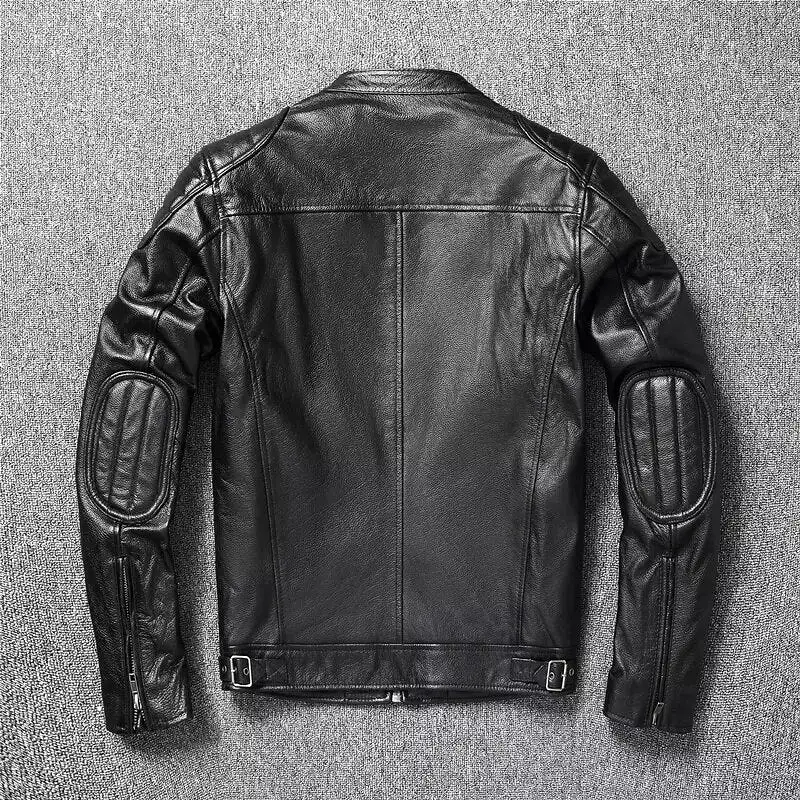 Mens Vintage Real Cowhide Genuine Leather Jacket Men Motorcycle Coat Mens