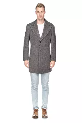 Men's Wool Blend Herringbone Top Coat Overcoat Topcoat Jacket