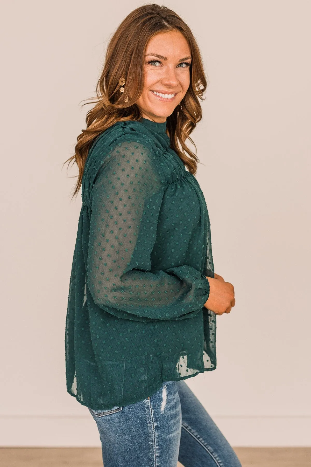 Mesmerizing Sights Swiss Dot Blouse- Hunter Green