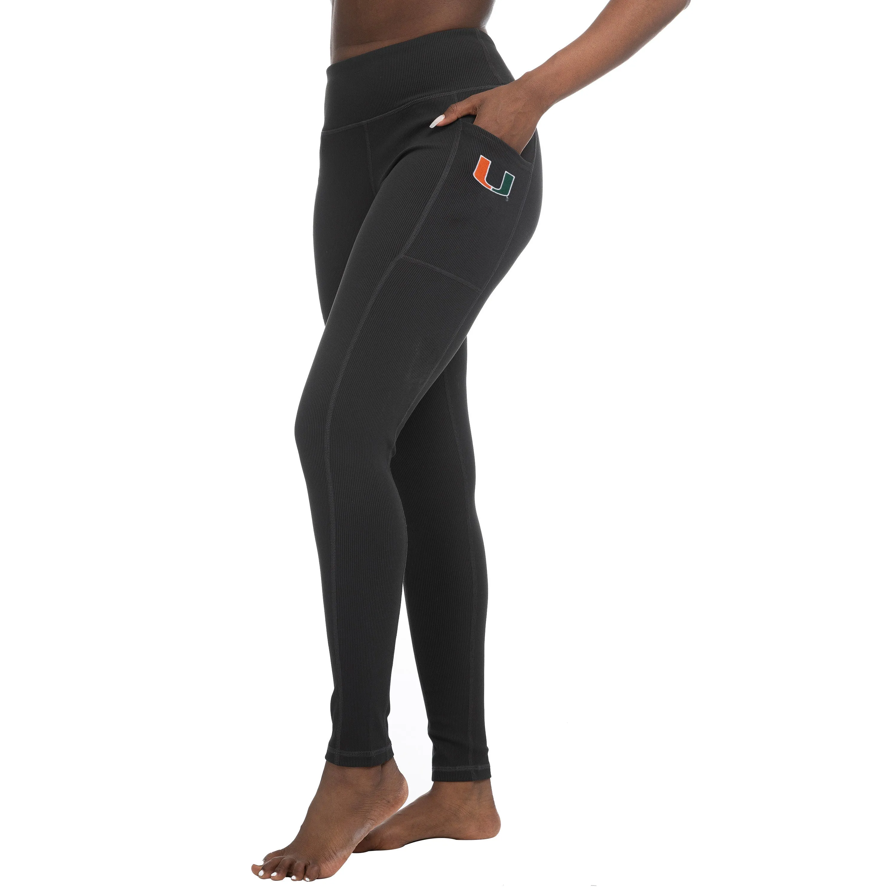 Miami Hurricanes ZooZatz U Ribbed Leggings with Pockets - Black