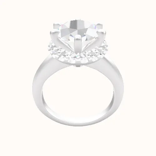 Modern Knife Edge Engagement Ring With Six Prong Halo Head