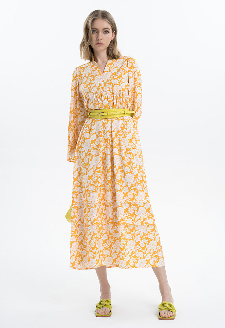 Monotonal Floral Printed Flared Dress