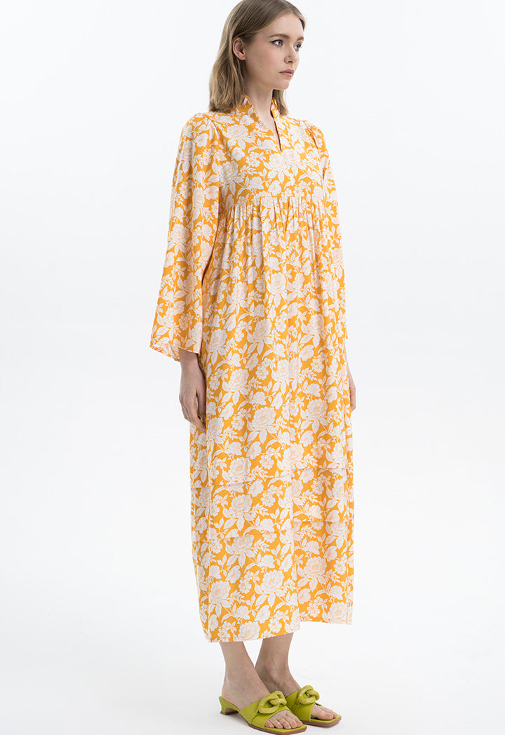 Monotonal Floral Printed Flared Dress