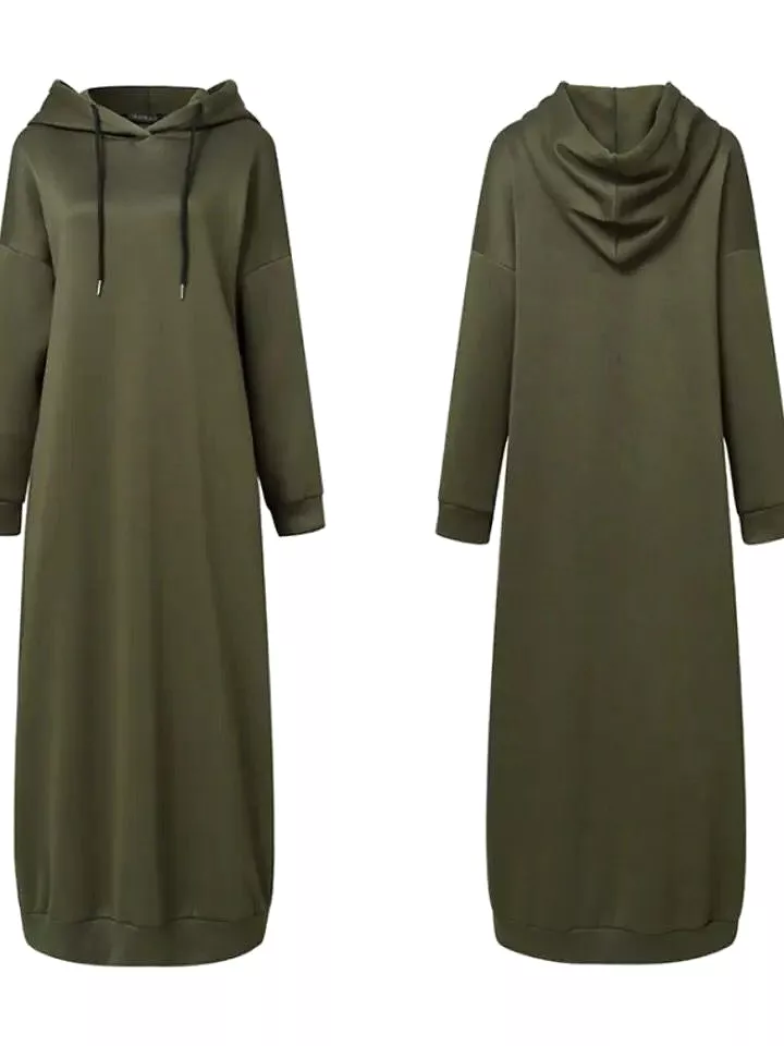 Muslim Dress Women Sweatshirt Dress Stylish Hoodies Long Sleeve Maxi Dress Female Casual Solid Hooded Vestidos Robe S2756458