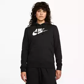 NIKE WOMEN'S SPORTSWEAR CLUB FLEECE BLACK LOGO PULLOVER HOODIE