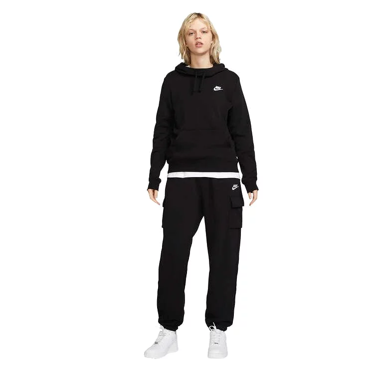 NIKE WOMEN'S SPORTSWEAR CLUB FLEECE FUNNEL-NECK BLACK HOODIE