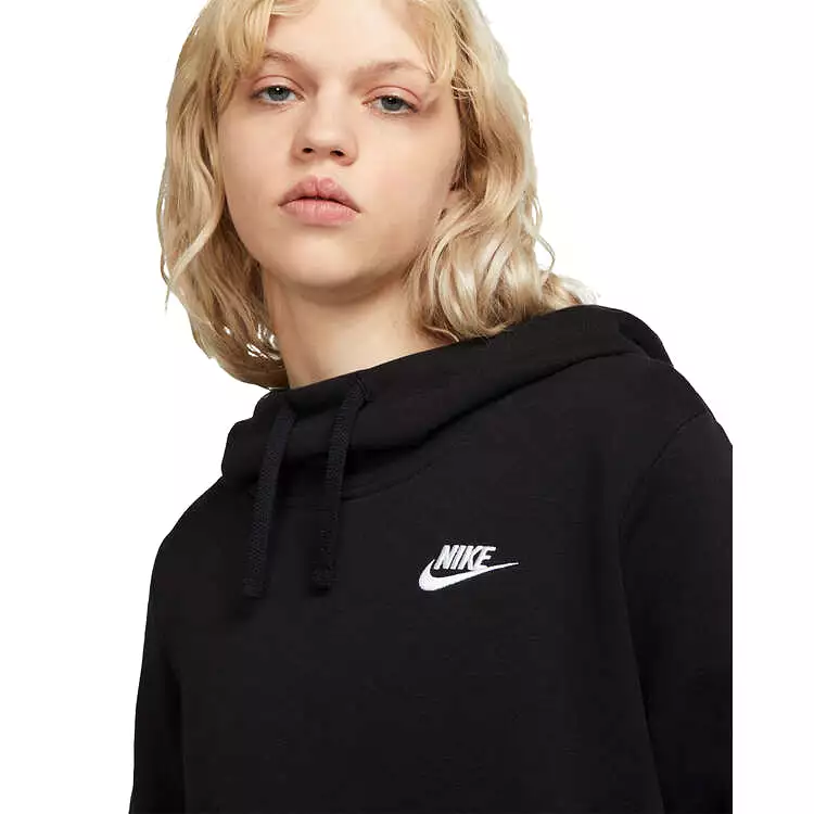 NIKE WOMEN'S SPORTSWEAR CLUB FLEECE FUNNEL-NECK BLACK HOODIE