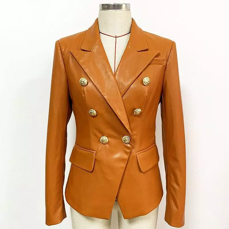 Orange Leather Blazer Women - Formal-Business - Plain-Solid