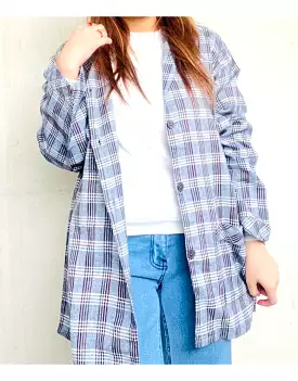 Oversized Checked Shirt in Sea Blue