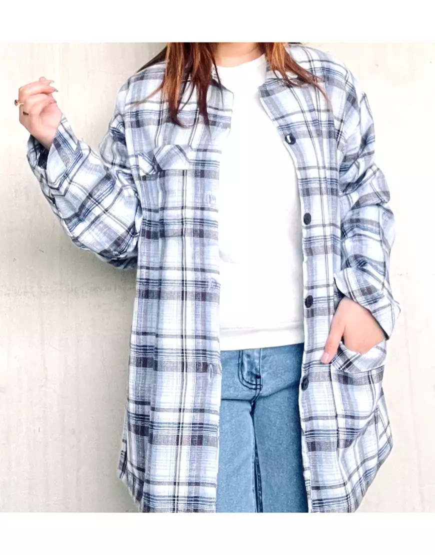 Oversized Checked Shirt in Sky Blue