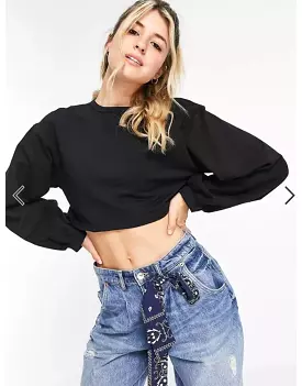 Oversized Cropped Sweatshirt Black