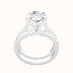 Pave Cathedral Engagement Ring With Pave Basket Head and Matching Band