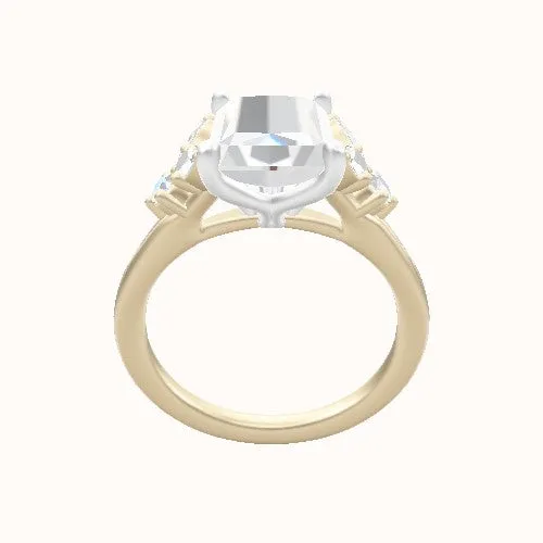 Plain Band with Marquise & Round Diamond Sidestones Engagement Ring With Petal Four Prong Head