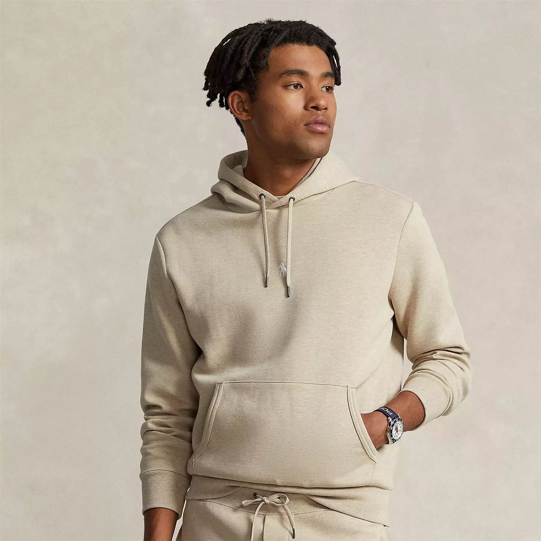 Polo Golf Double Knit Cotton Hoodie Sand Heather - AW23