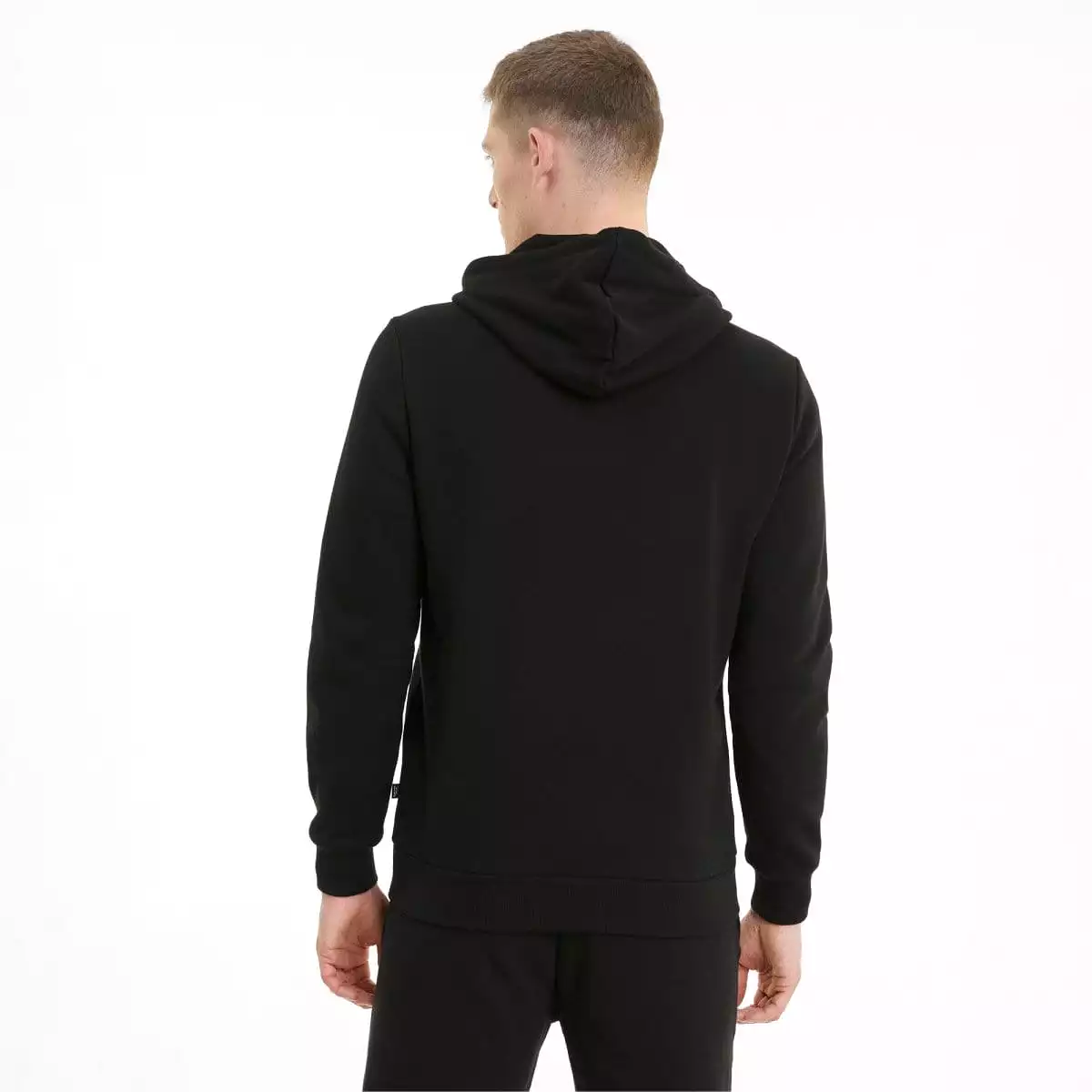 PUMA MEN'S ESSENTIALS FULL-ZIP LOGO HOODED BLACK JACKET