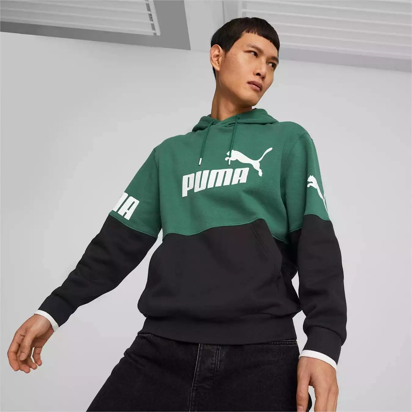 PUMA MEN'S POWER COLOURBLOCK GREEN HOODIE