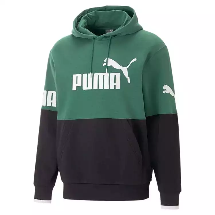 PUMA MEN'S POWER COLOURBLOCK GREEN HOODIE