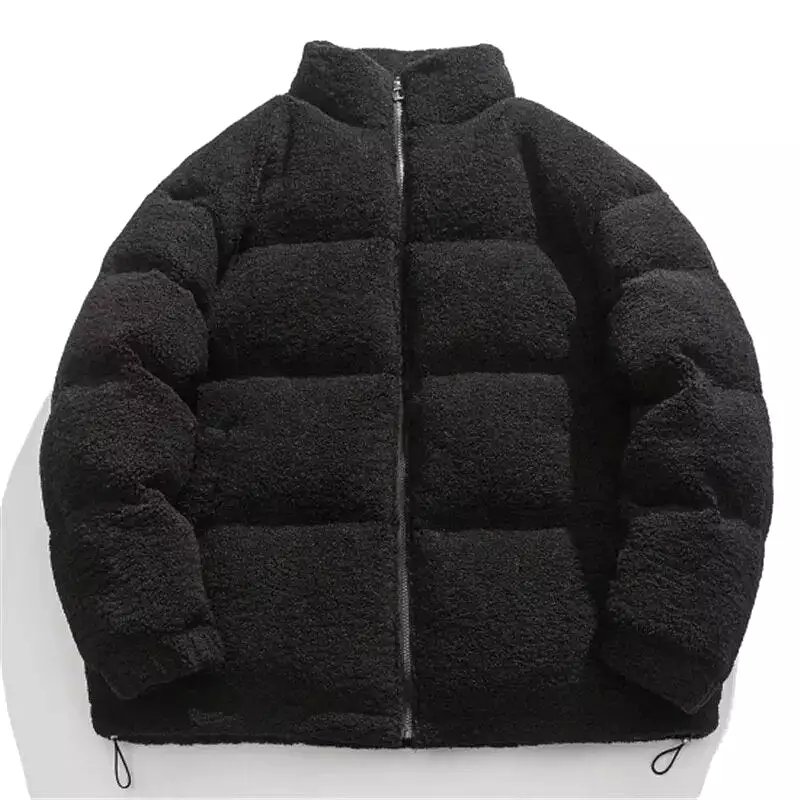 Solid Lambswool Parka Winter Men Clothing Unisex Cotton Coat Hip Hop Zipper Thick Men's Jacket