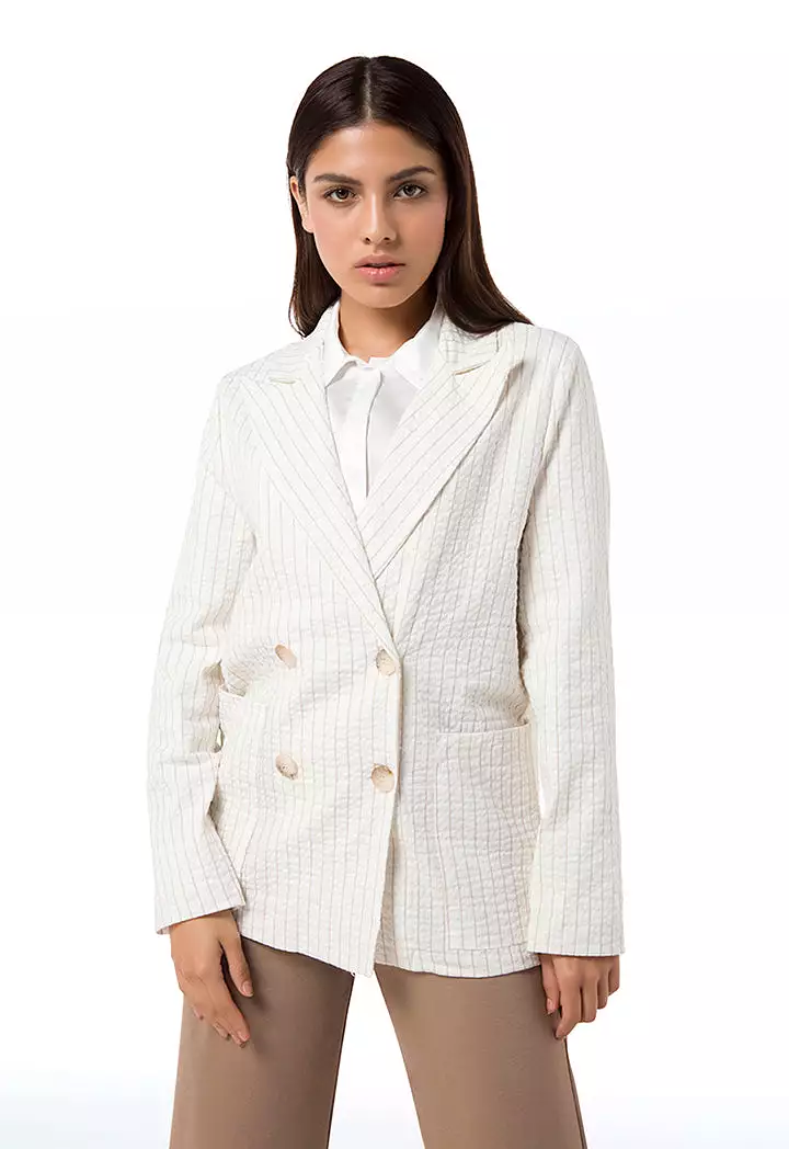 Stripe Double Breasted Textured Blazer