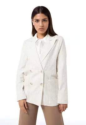 Stripe Double Breasted Textured Blazer