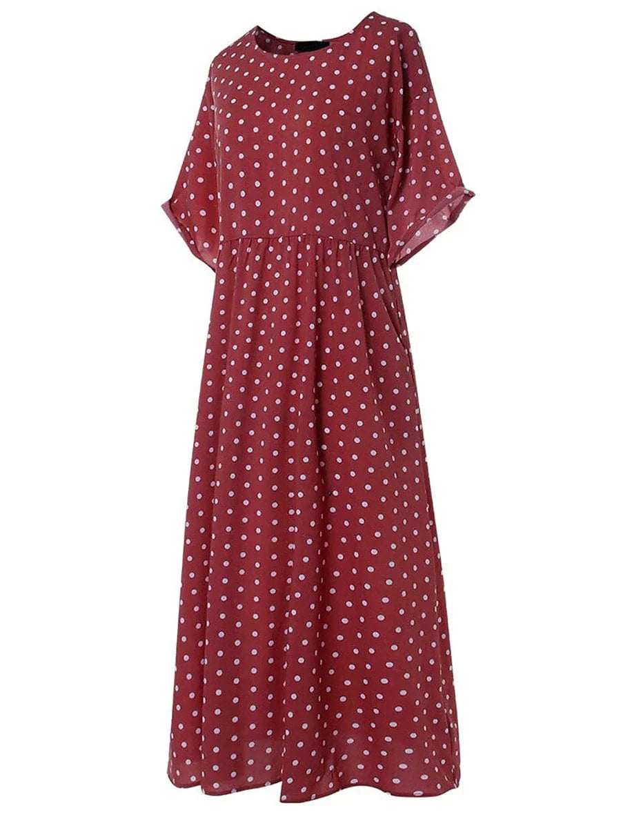 Stylish Polka Dot Maxi Dress for Women in Green, Blue, and Yellow - Elegant and Versatile with Short Sleeves