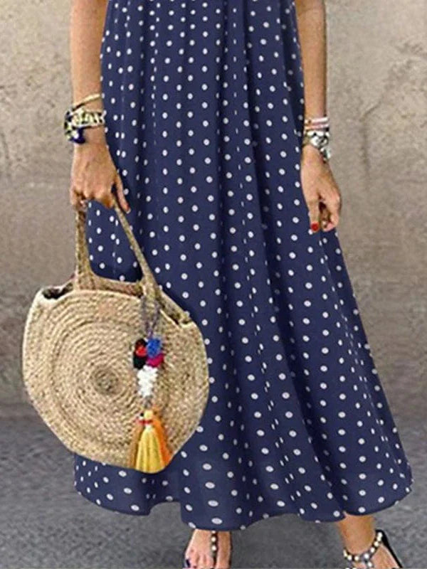 Stylish Polka Dot Maxi Dress for Women in Green, Blue, and Yellow - Elegant and Versatile with Short Sleeves