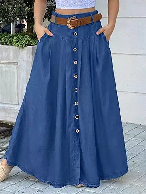 Stylish Women's Cotton Blend Maxi Swing Skirt with Pockets