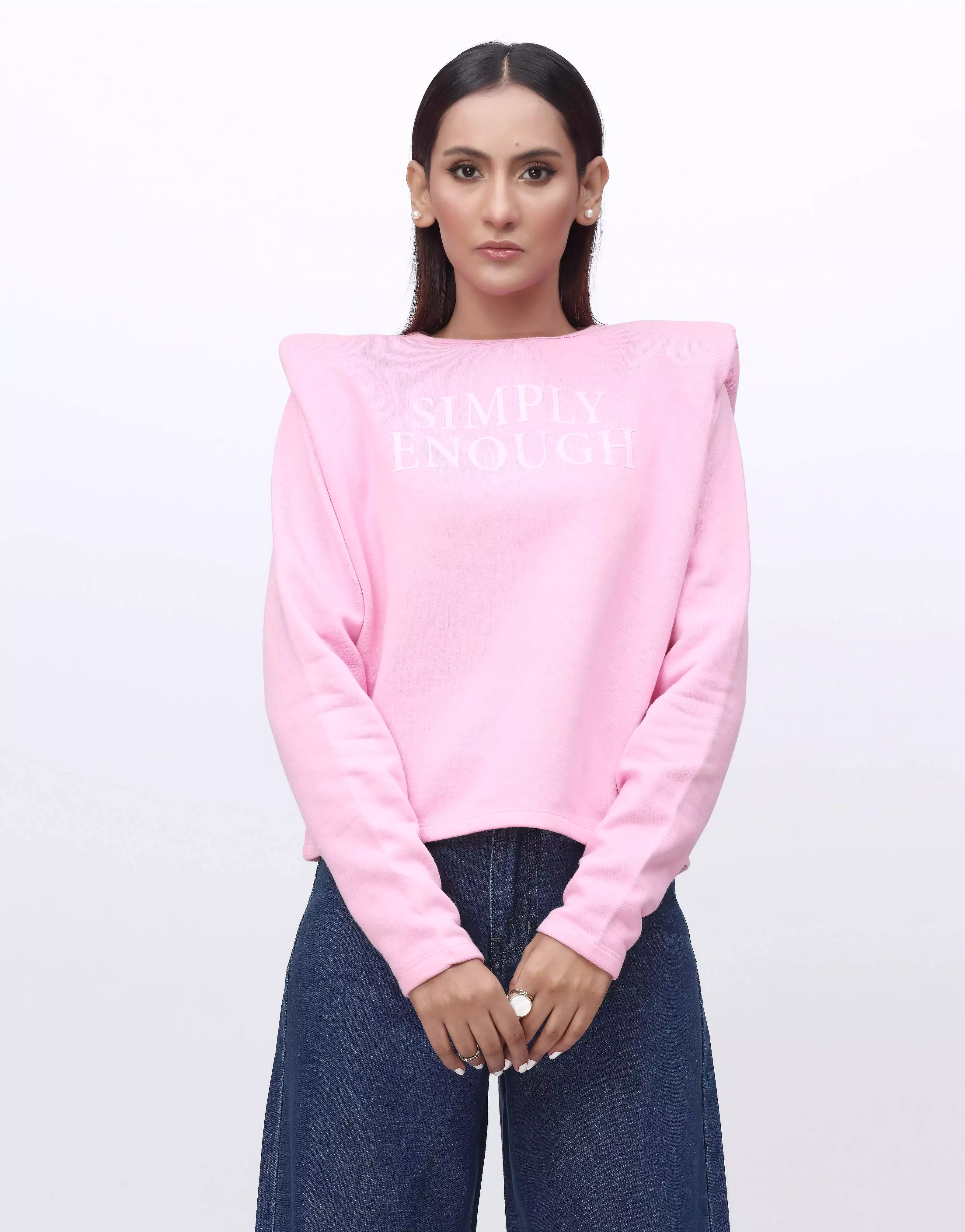 Sweatshirt with Padded Shoulders-Pink