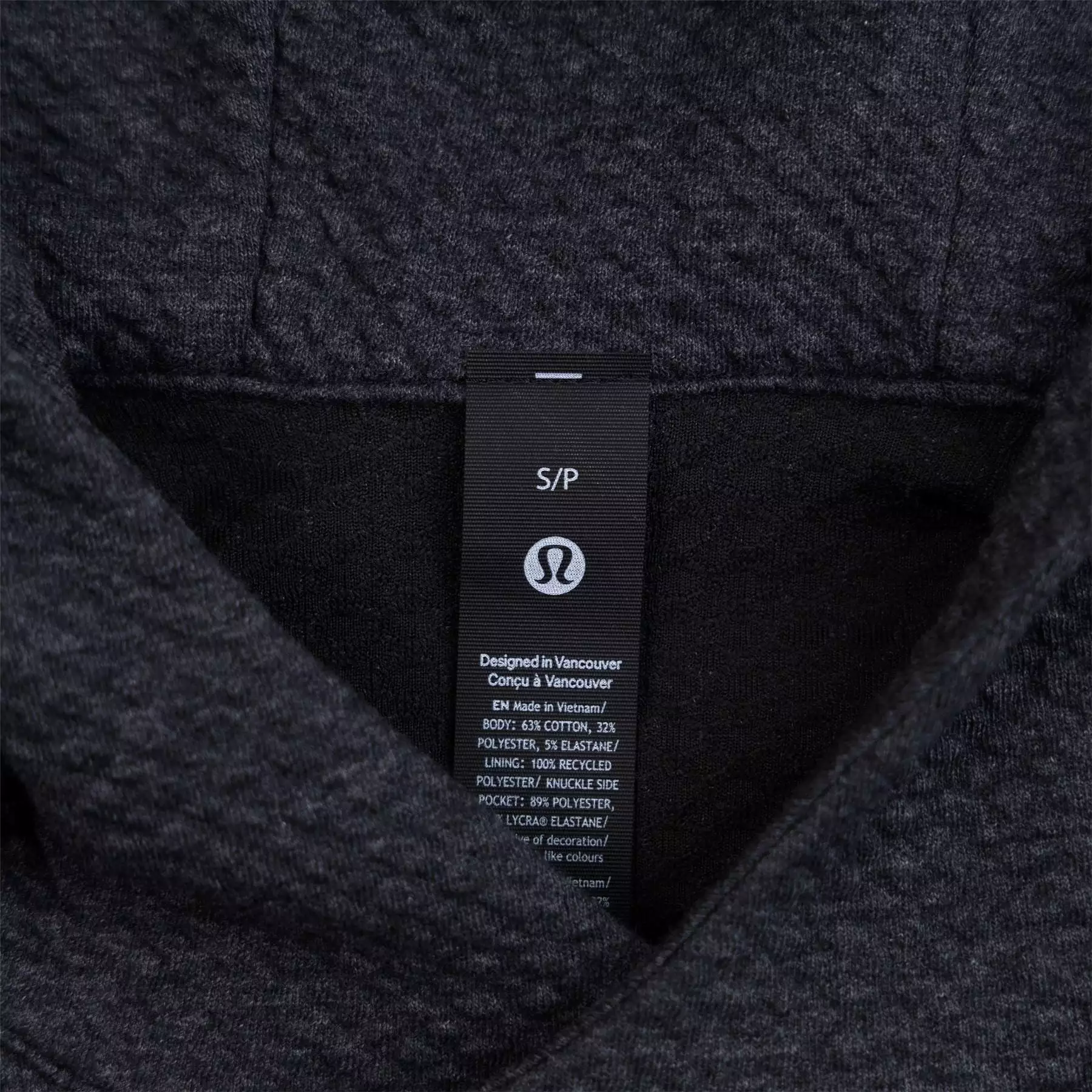 Textured Double Knit Cotton Hoodie Heathered Black - SS24