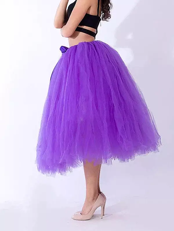 Tulle Midi Skirt for Women in Black, White, Red, and Purple - One-Size Midi Skirt for Spring and Summer