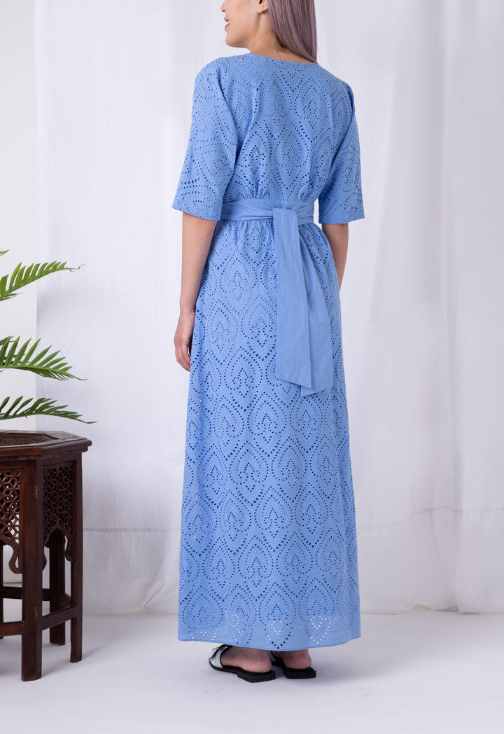 V-Neck Schiffli Long Dress