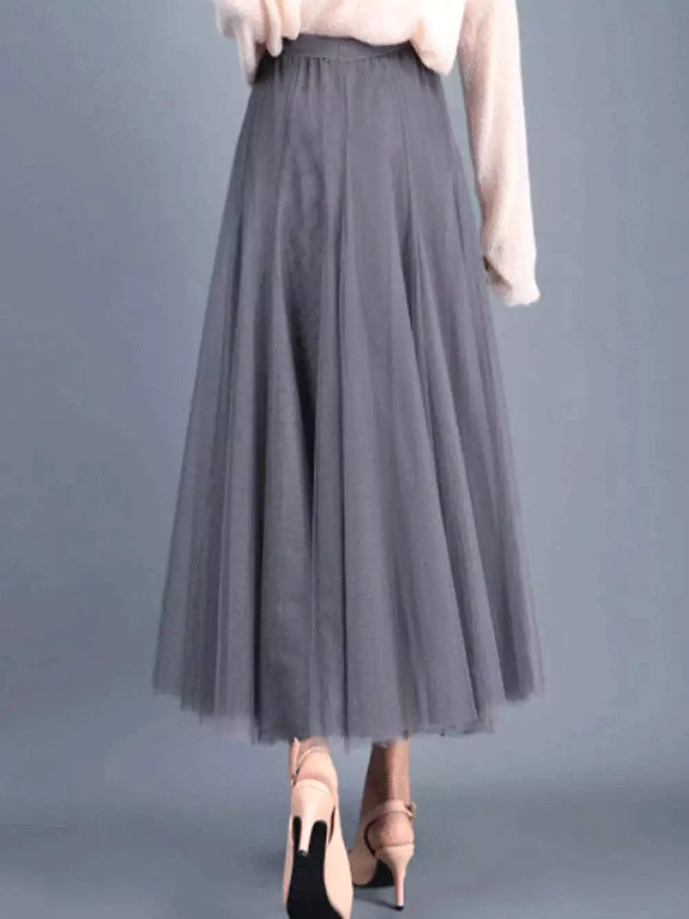 Versatile Tulle Midi Skirt for Women - Black, White, Pink, and Camel