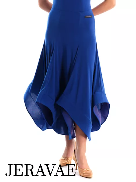 Victoria Blitz Long Ballroom Practice Skirt with Panel Design and Wrapped Horsehair Hem Available in Royal Blue and Black AVOLA 