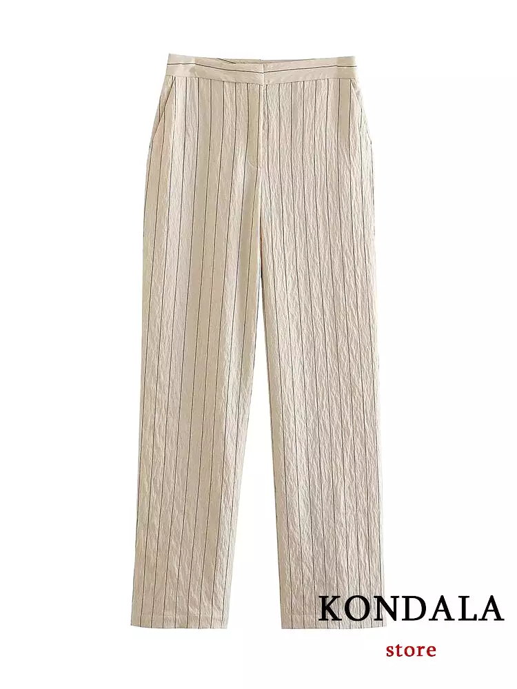 Vintage Commute Office Women Suit Stripe Notched Double Breasted Pockets Blazer Straight Loose Pants Fashion 2023 Sets