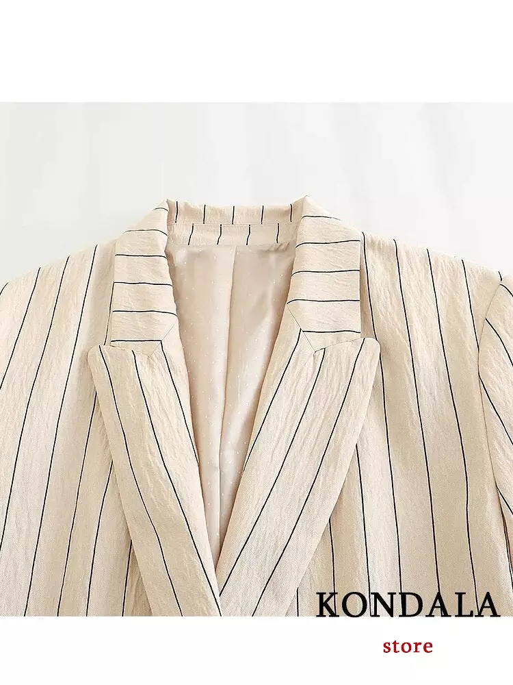 Vintage Commute Office Women Suit Stripe Notched Double Breasted Pockets Blazer Straight Loose Pants Fashion 2023 Sets