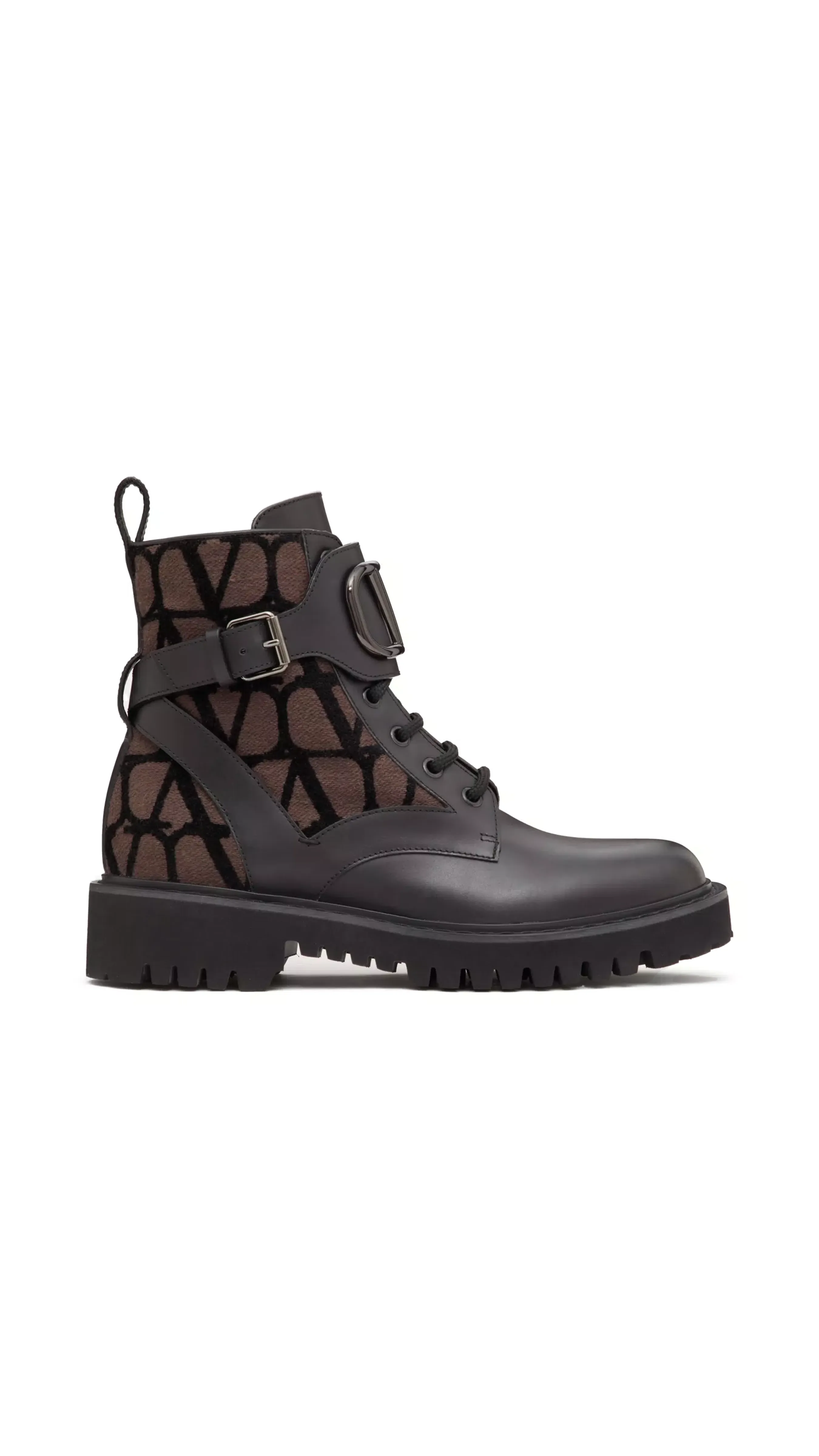 Vlogo Signature Combat Boot in Calfskin and Toile Iconographe 35MM - Fondant